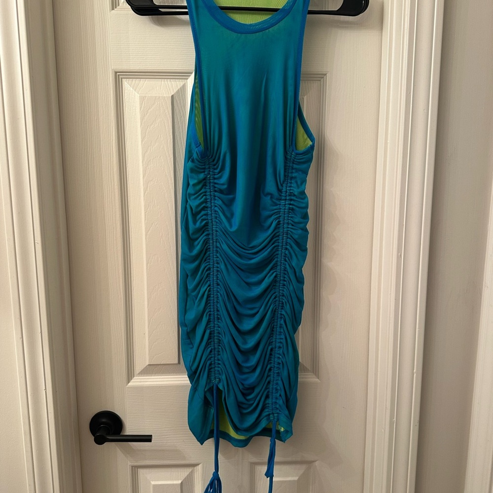 SHEIN Blue Ruched Halter Bodycon Dress